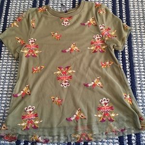 Army green embroidered blouse